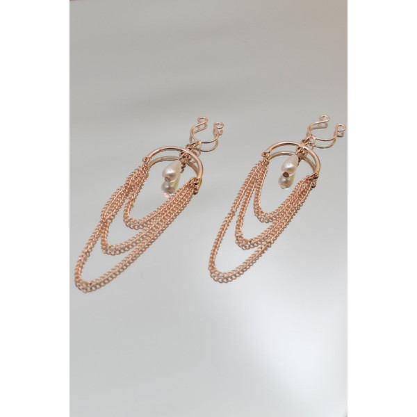 Bijoux de seins 3 chaînettes doré rose avec perle nacrée