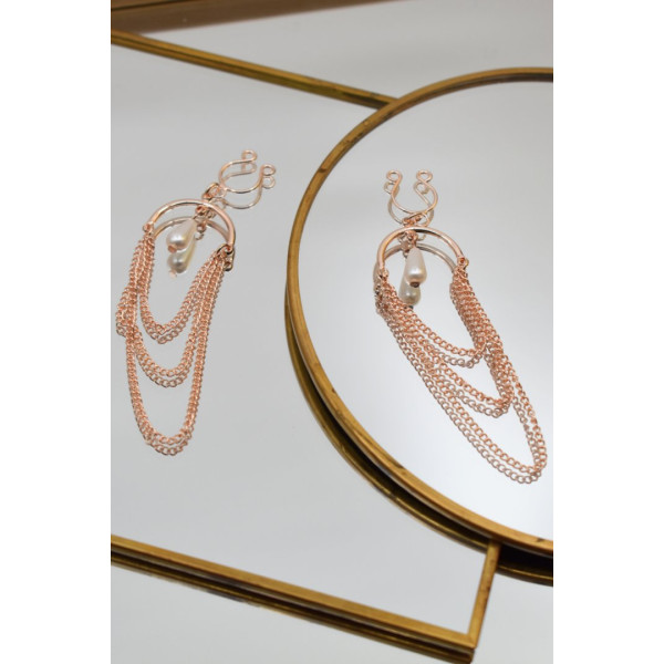 Bijoux de seins 3 chaînettes doré rose avec perle nacrée