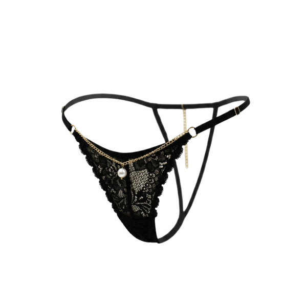 String Noir Dentelle & Chaîne Dorée avec Bijou – Réglable