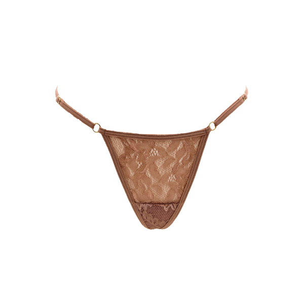 String Taupe Dentelle & Bijou Cœur Doré – Réglable