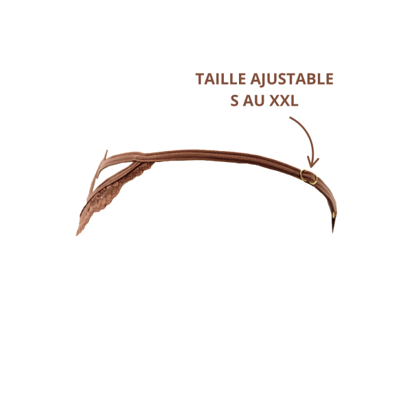 String Taupe Dentelle & Bijou Cœur Doré – Réglable