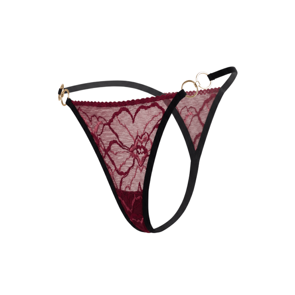 String Bordeaux en Dentelle & Anneaux Dorés Détachables
