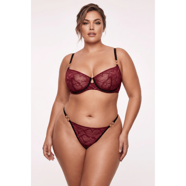 String Bordeaux en Dentelle & Anneaux Dorés Détachables