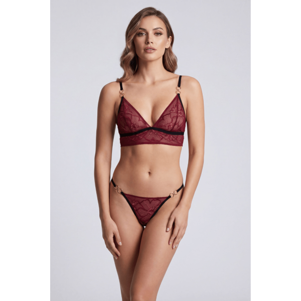 String Bordeaux en Dentelle & Anneaux Dorés Détachables