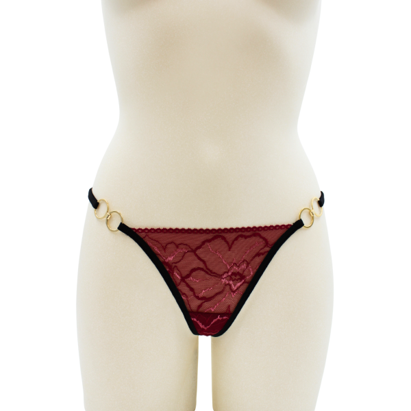String Bordeaux en Dentelle & Anneaux Dorés Détachables