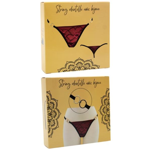 String Bordeaux en Dentelle & Anneaux Dorés Détachables