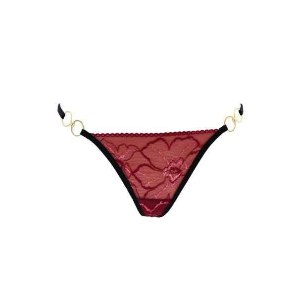 String Bordeaux en Dentelle & Anneaux Dorés Détachables