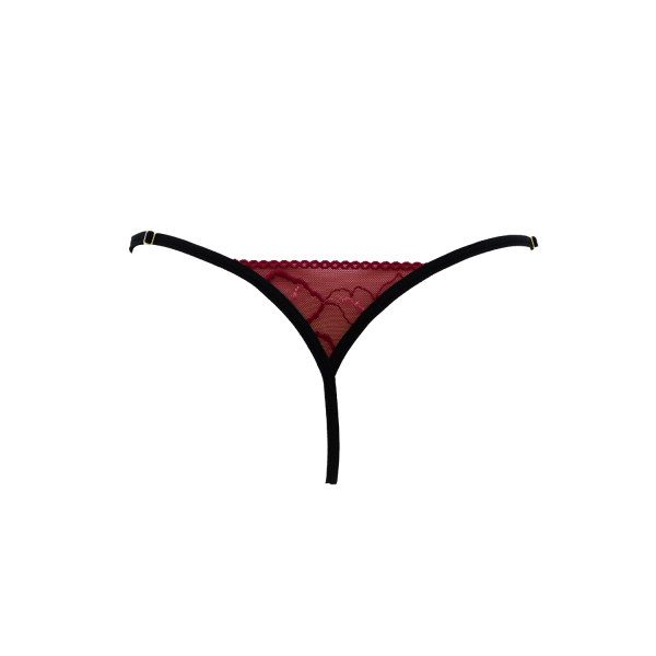 String Bordeaux en Dentelle & Anneaux Dorés Détachables