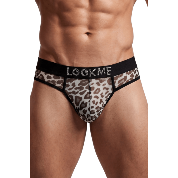 String Homme en Résille Imprimé Léopard Gris – Lookme