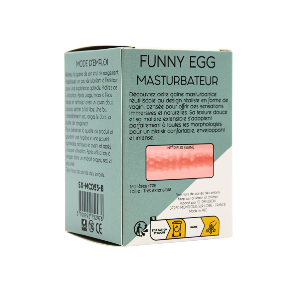 Gaine Masturbatrice Réutilisable FUNNY EGG – Design Réaliste Vagin lèvres épaisses