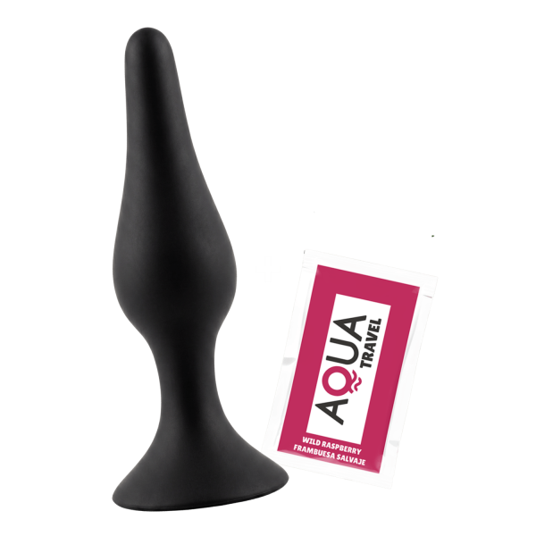 Plug Anal Noir en Silicone XL avec Ventouse Taille XL 15 cm Pocket Pleasure  1 dosette de lubrifiant
