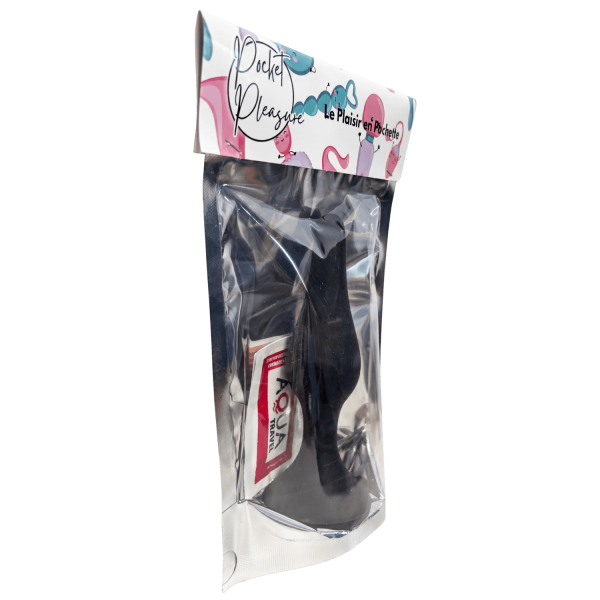 Plug Anal Noir en Silicone XL avec Ventouse Taille XL 15 cm Pocket Pleasure  1 dosette de lubrifiant