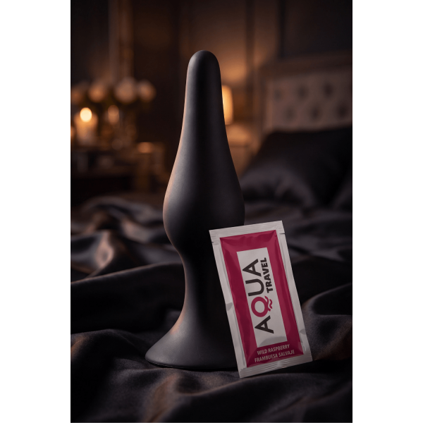 Plug Anal Noir en Silicone XL avec Ventouse Taille XL 15 cm Pocket Pleasure  1 dosette de lubrifiant