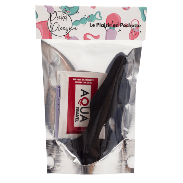 Plug Anal Noir en Silicone L avec Ventouse Taille L 12,7 cm Pocket Pleasure  1 dosette de lubrifiant