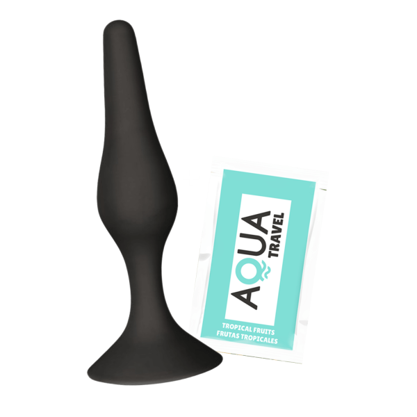 Plug Anal Noir en Silicone L avec Ventouse Taille L 12,7 cm Pocket Pleasure  1 dosette de lubrifiant