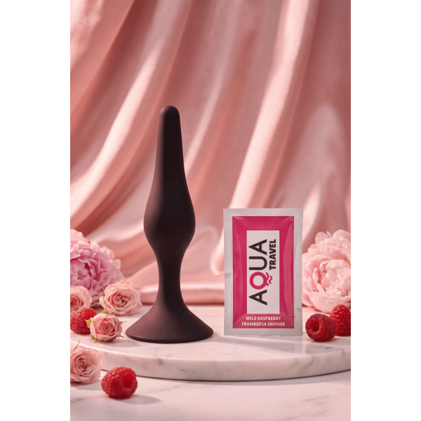 Plug Anal Noir en Silicone L avec Ventouse Taille L 12,7 cm Pocket Pleasure  1 dosette de lubrifiant
