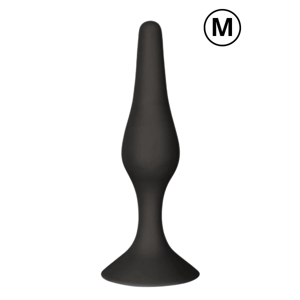 Plug Anal Noir en Silicone M avec Ventouse Taille M 11,3 cm Pocket Pleasure  1 dosette de lubrifiant