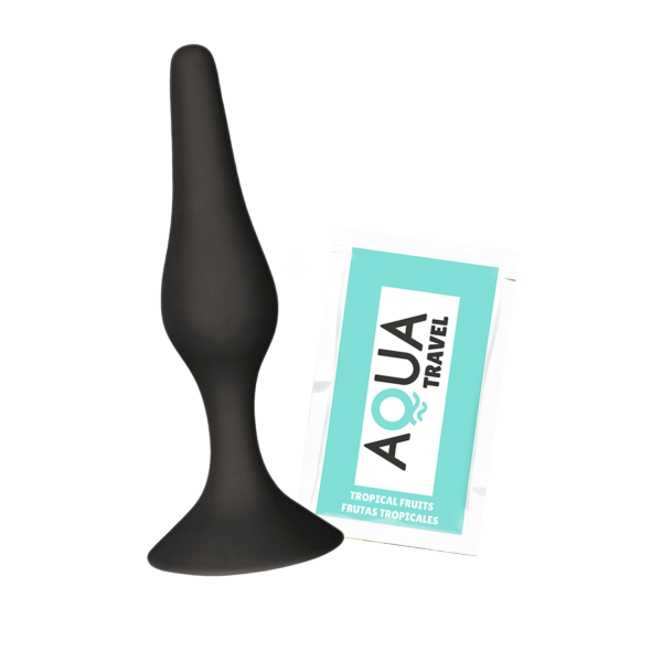 Plug Anal Noir en Silicone M avec Ventouse Taille M 11,3 cm Pocket Pleasure  1 dosette de lubrifiant