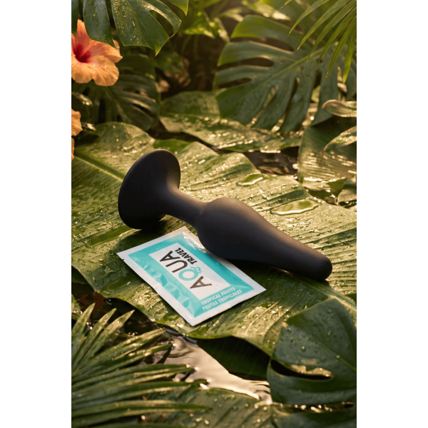 Plug Anal Noir en Silicone M avec Ventouse Taille M 11,3 cm Pocket Pleasure  1 dosette de lubrifiant