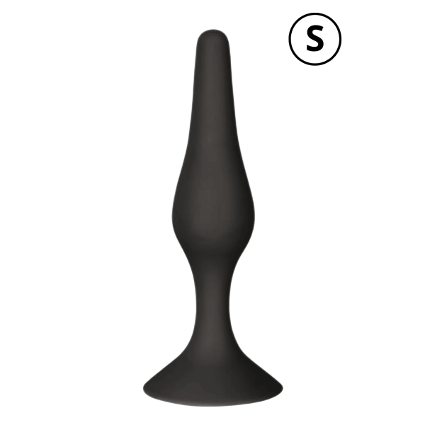 Plug Anal Noir en Silicone S avec Ventouse Taille S 10,5 cm Pocket Pleasure  1 dosette de lubrifiant