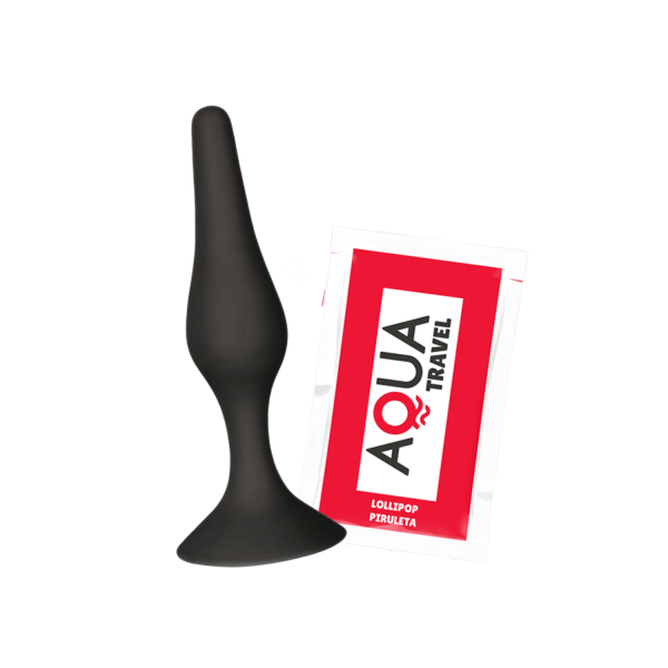 Plug Anal Noir en Silicone S avec Ventouse Taille S 10,5 cm Pocket Pleasure  1 dosette de lubrifiant