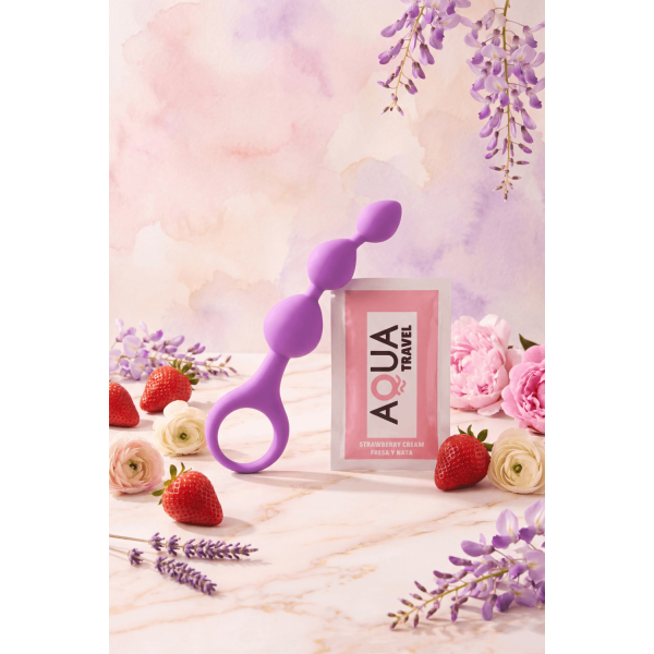 Chapelet anal 3 boules violet silicone 15 cm Pocket Pleasure  1 dosette lubrifiant