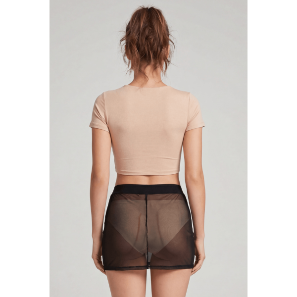 Jupe noire en résille transparente Maya