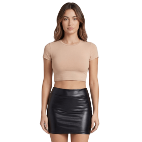 Jupe noire en simili cuir mat Sifia