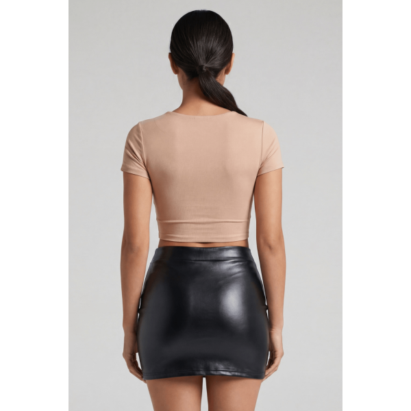 Jupe noire en simili cuir mat Sifia