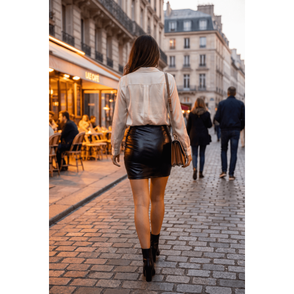 Jupe noire en simili cuir mat Sifia