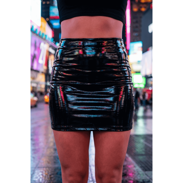 Jupe noire en simili cuir avec zip Lara