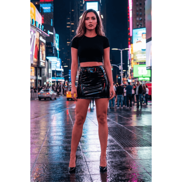 Jupe noire en simili cuir avec zip Lara