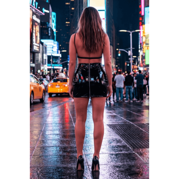 Jupe noire en simili cuir avec zip Lara