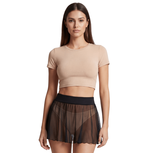 Mini jupe noire en résille transparente Stella