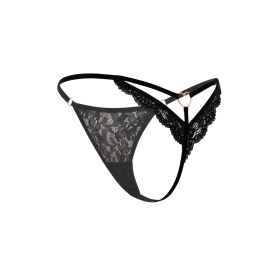 String Noir en Dentelle & Bijou Cœur Doré – Ajustable