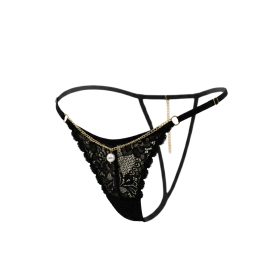 String Noir Dentelle & Chaîne Dorée avec Bijou – Réglable