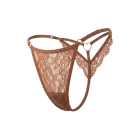 String Taupe Dentelle & Bijou Cœur Doré – Réglable