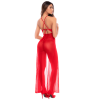 Robe longue transparente rouge en dentelle et résille avec string - Mapalé