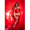 Robe longue transparente rouge en dentelle et résille avec string - Mapalé