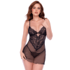 Nuisette transparente noire en résille et dentelle avec string - Mapalé