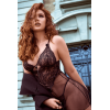 Nuisette transparente noire en résille et dentelle avec string - Mapalé