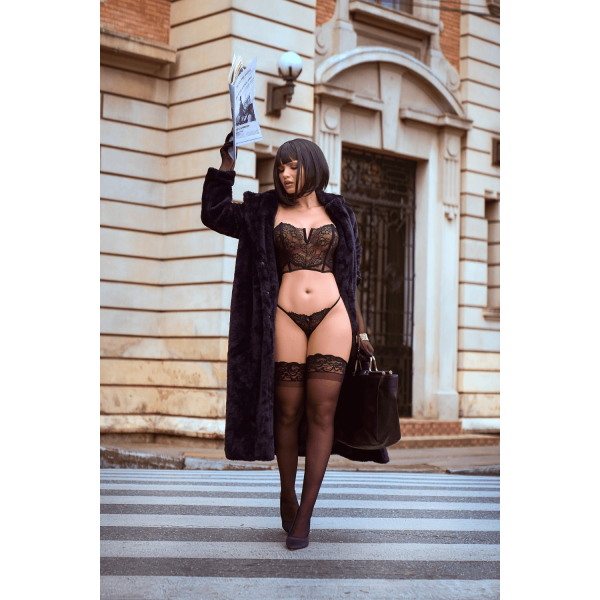 Ensemble 2 pièces bustier en dentelle et string noir - Mapalé