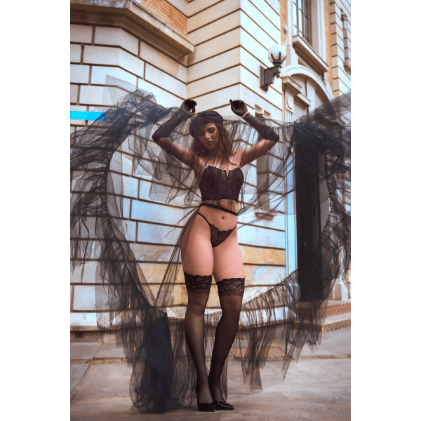 Ensemble 2 pièces bustier en dentelle et string noir - Mapalé
