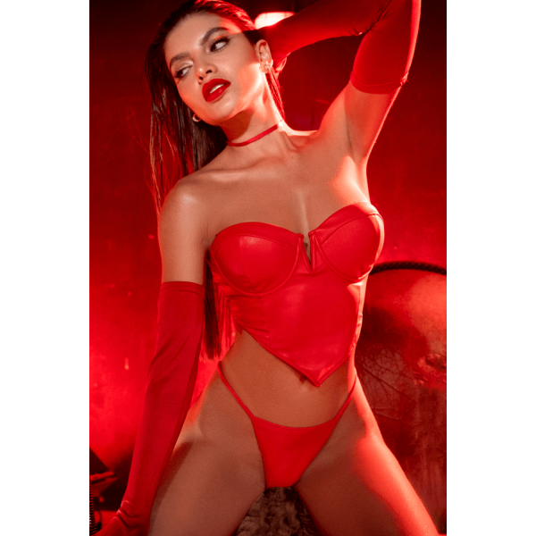 Ensemble 2 pièces en similicuir rouge lisse 