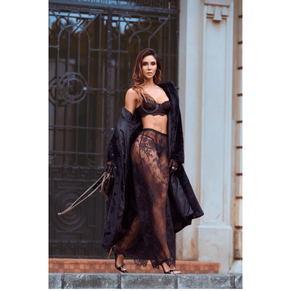 Ensemble 3 Pièces Dentelle Noire avec Pantalon Mapalé
