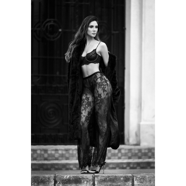 Ensemble 3 Pièces Dentelle Noire avec Pantalon Mapalé