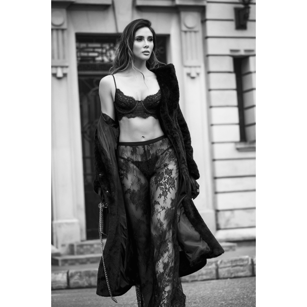 Ensemble 3 Pièces Dentelle Noire avec Pantalon Mapalé