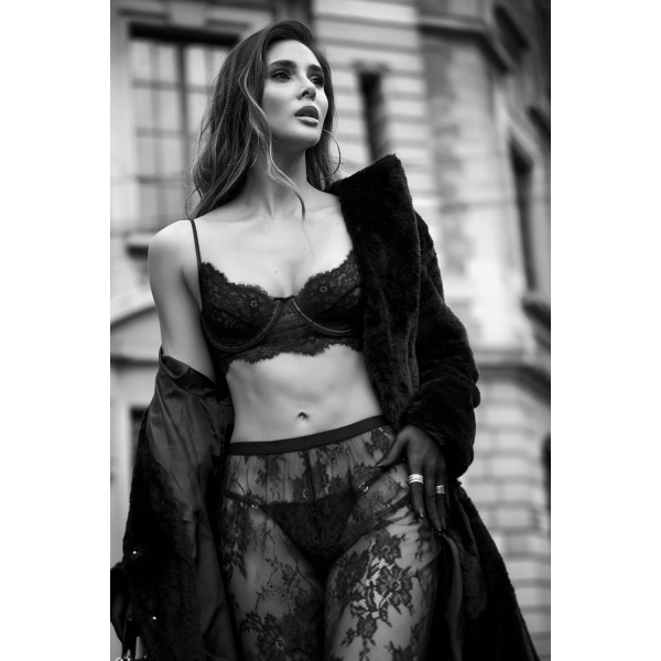 Ensemble 3 Pièces Dentelle Noire avec Pantalon Mapalé