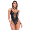 Body wetlook noir avec laçage et chaînes - Mapalé