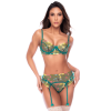 Ensemble 3 pièces vert aurore avec soutien-gorge brodé, porte-jarretelles et string - Mapalé